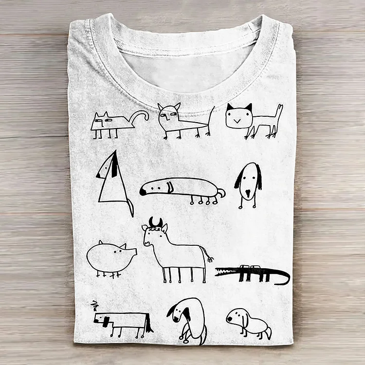 Funny Animal Art Print Casaul Short Sleeve T-Shirt