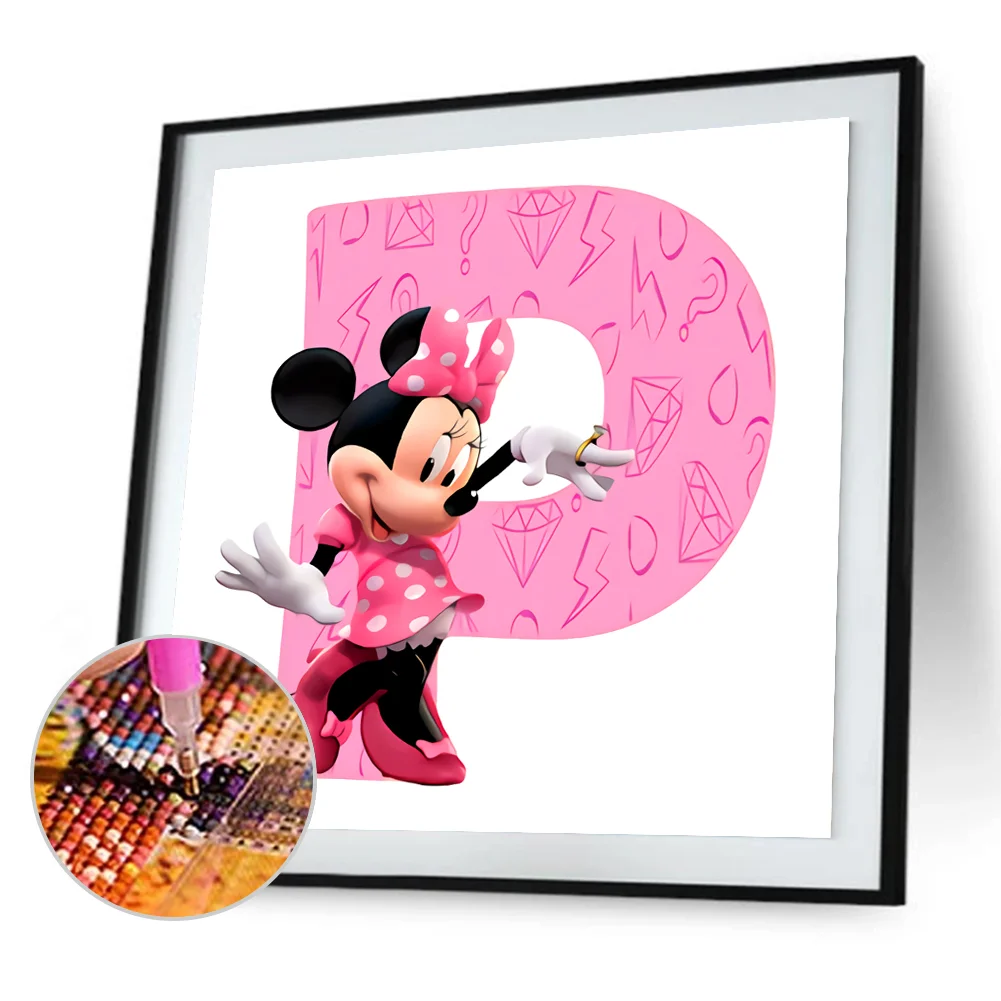 Full Round Diamond Painting 30*30cm - Letter P With Mickey Mouse