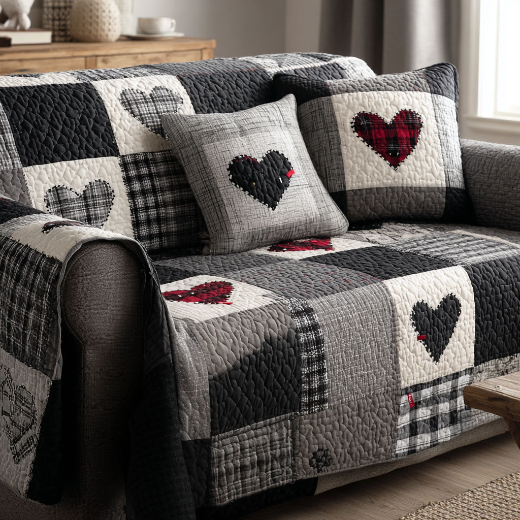Cozy Hearts Quilted Sofa Cover NCU0NT11876 everthome