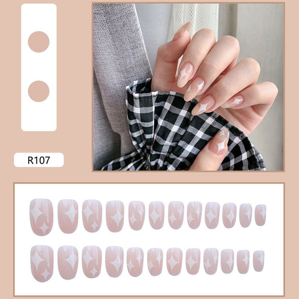 24pcs star-pointed round head wear nail finished nail patch manicure patch fake nail waterproof with glue Full Cover