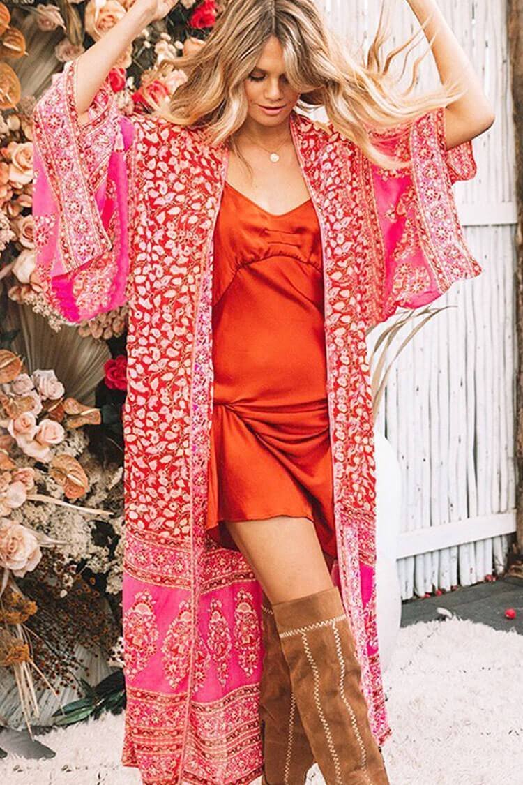 Boho Floral Kimono Maxi Chiffon Cover Up-elleschic