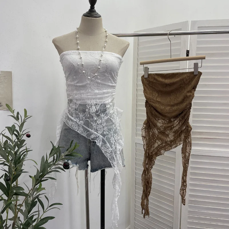 Churchf Thai Hottie Sexy Hollow Lace Tradious Sleeveless Top Irregular Ribbon Vest 99561