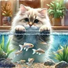 Diamond Painting-DIY Full Round Drill Cat and Fish