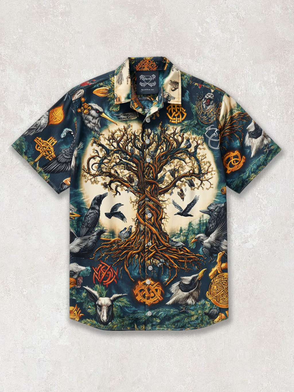 Men's Viking Tree Of Life Raven Vintage Emblem Celtic Shirt