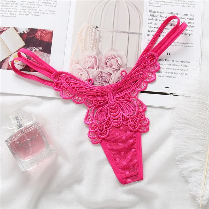Billionm G-strings Butterfly Panties Women Lace Exotic Lingerie Underwear Open Crotch Embroidery Hollow Out Thong Low Rise T-Back