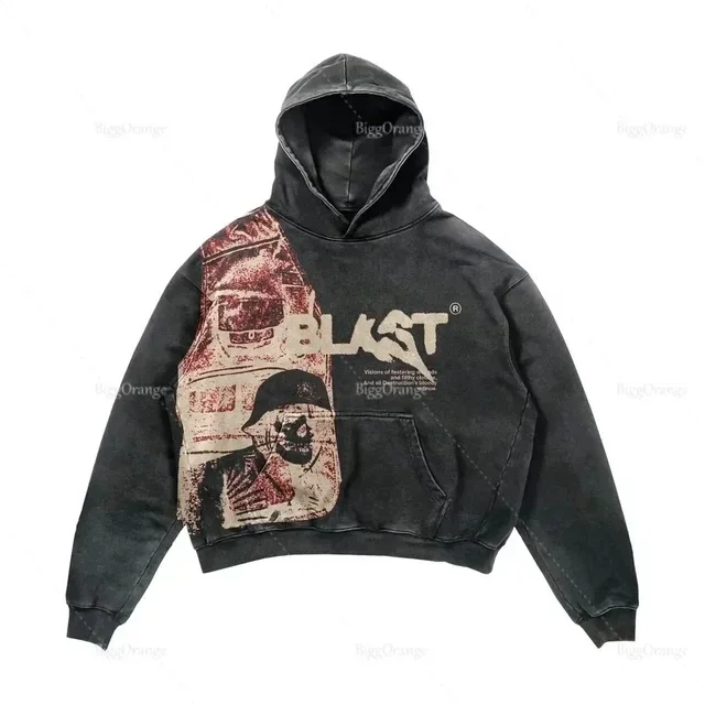 Aonga Hip-hop dark goth mummy retro pattern printed hoodie women's y2k baggy fashion Harajuku pullover casual long-sleeved sweatshirts aonga