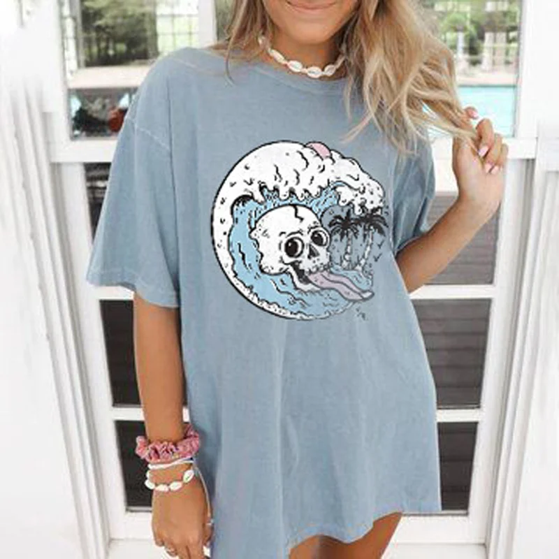   Skull Skeleton wave printed summer casual T-shirt - Neojana