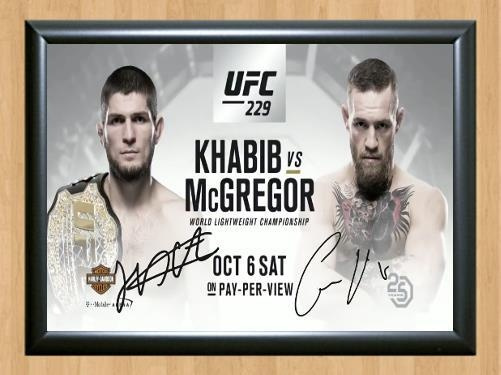 Khabib Nurmagomedov vs Conor McGregor MMA Signed Autographed Photo Poster painting Poster Print Memorabilia A3 Size 11.7x16.5