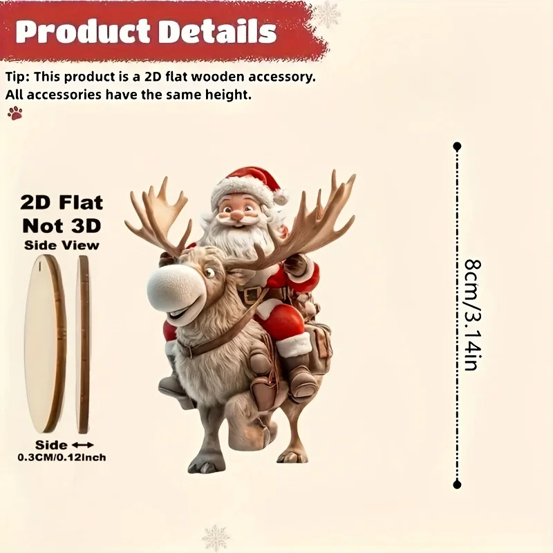 Tegooe 2D Flat Wooden Santa Reindeer Christmas Ornaments 81224 Pack