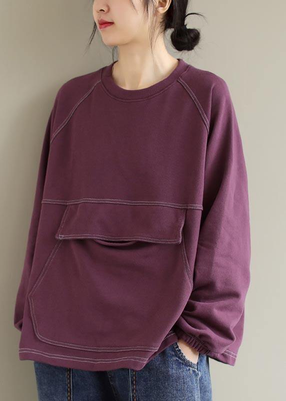 VCSHOES Purple Tops Women Blouses O Neck Patchwork Silhouette Spring Blouses