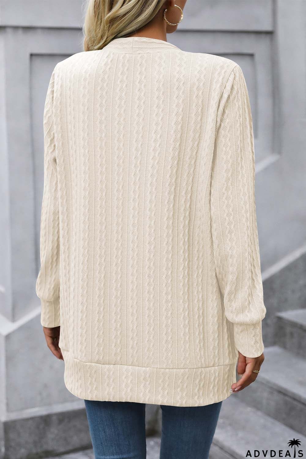 Cable-Knit Long Sleeve Cardigan with Pocket