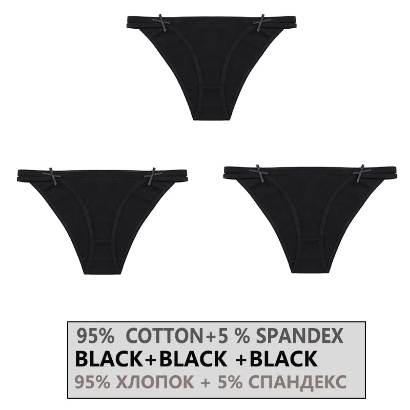 FINETOO 3PCS/Set Women's Cotton Underwear Sexy Lingerie Woman Panties Bownot Female Briefs Low-Rise Underpants 2021 Panties M-XL