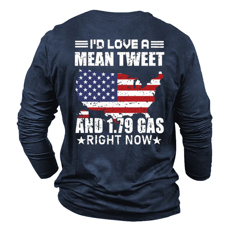 American Flag Print Men's Causal Long Sleeve T-shirt