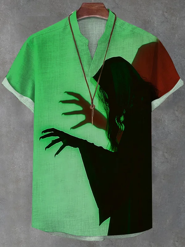 Men's Green Witch Silhouette Art Print V Neck T-Shirt