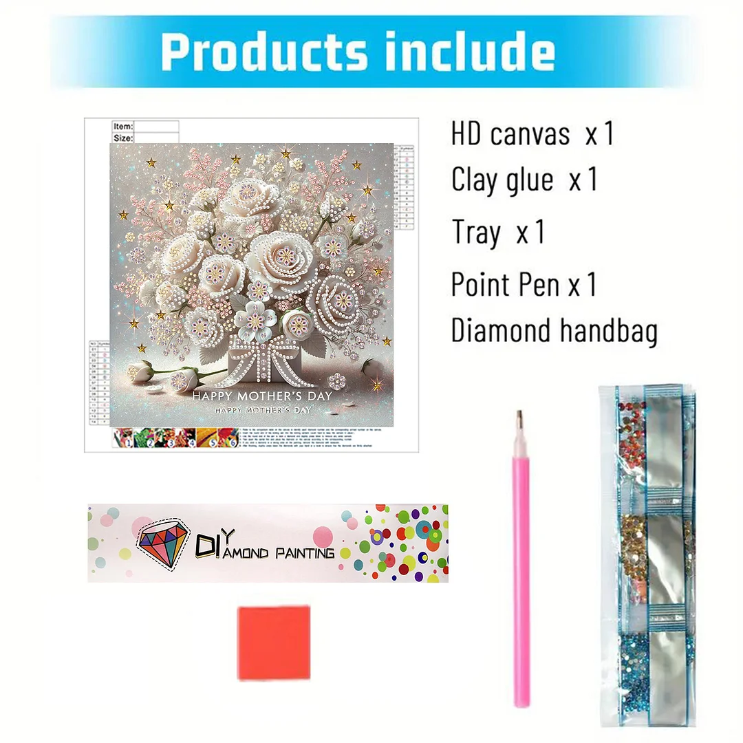Diamond Painting - Partial Special Shaped Drill - White Rose Mothers Day(Canvas|30x30cm)