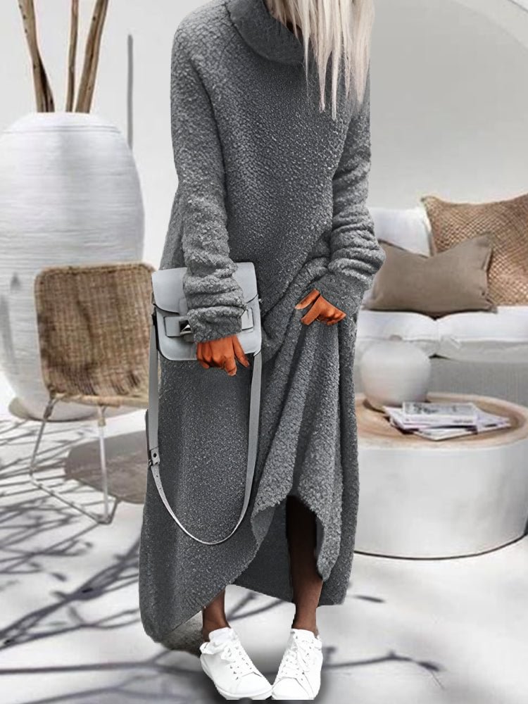 Plush Casual Solid Color Turtleneck Dress