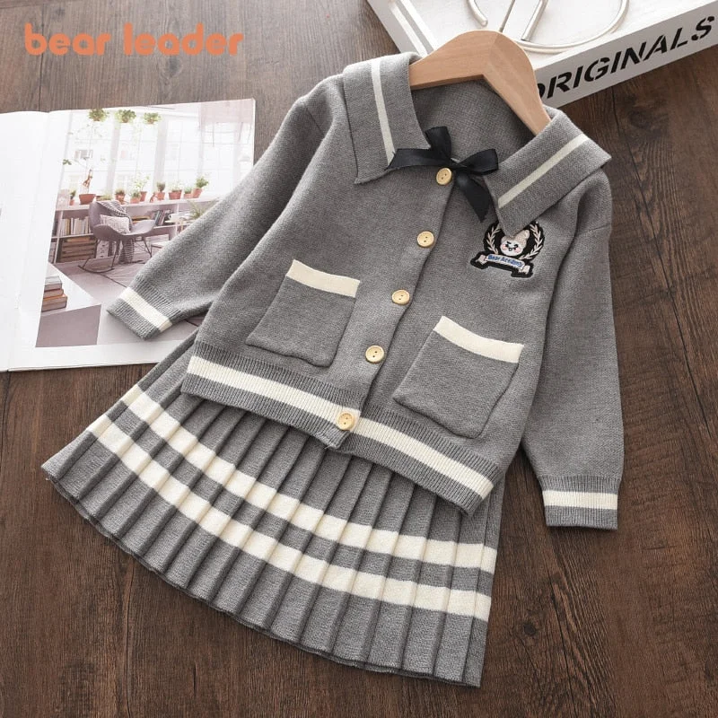 Bear Leader Baby Girl Casual Clothing Sets Winter College style Outfits Clothes Sets Sweater Top Suspender Skirt Fashion Outfits