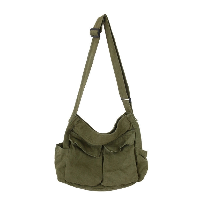 Unisex Canvas Solid Color Streetwear Square Zipper Shoulder Bag