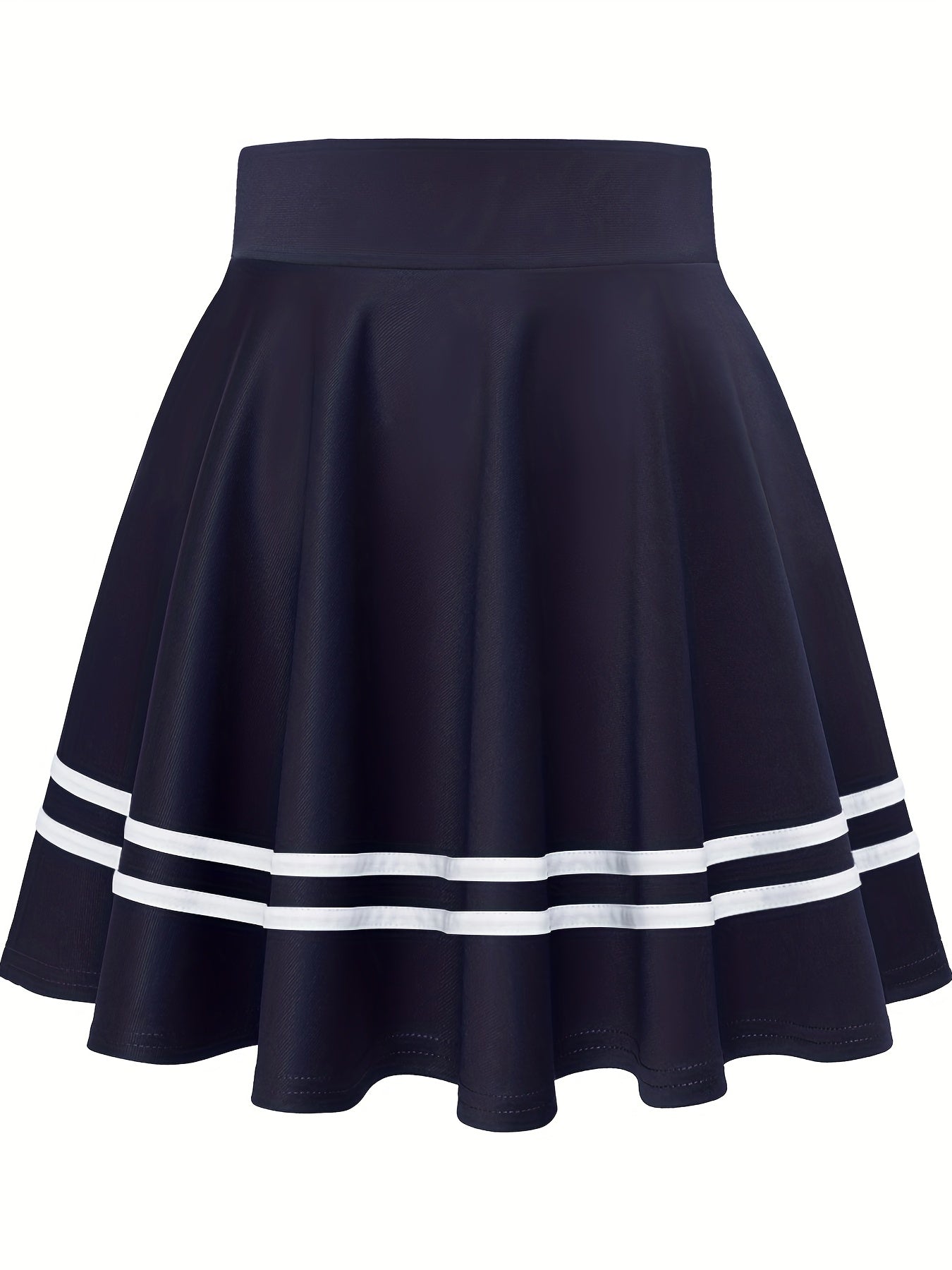 Striped A-Line Skater Skirt, Versatile High Waist Skirt For Spring & Summer, Women's Clothing