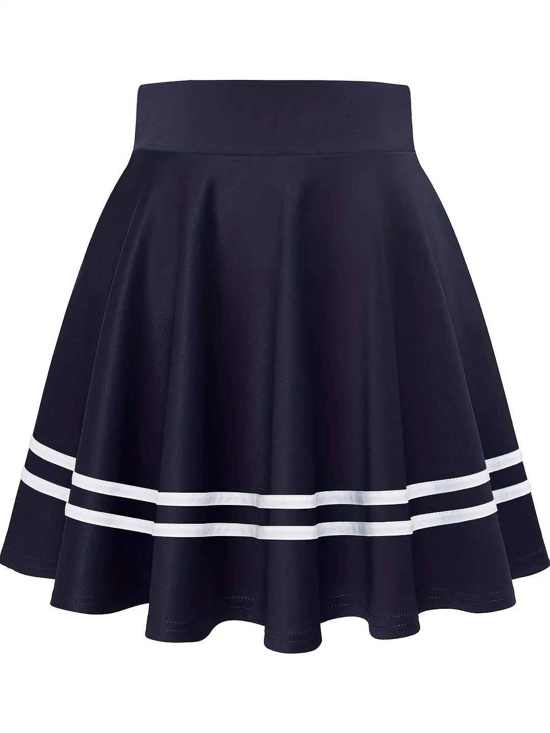 Striped A-Line Skater Skirt, Versatile High Waist Skirt For Spring & Summer, Women's Clothing