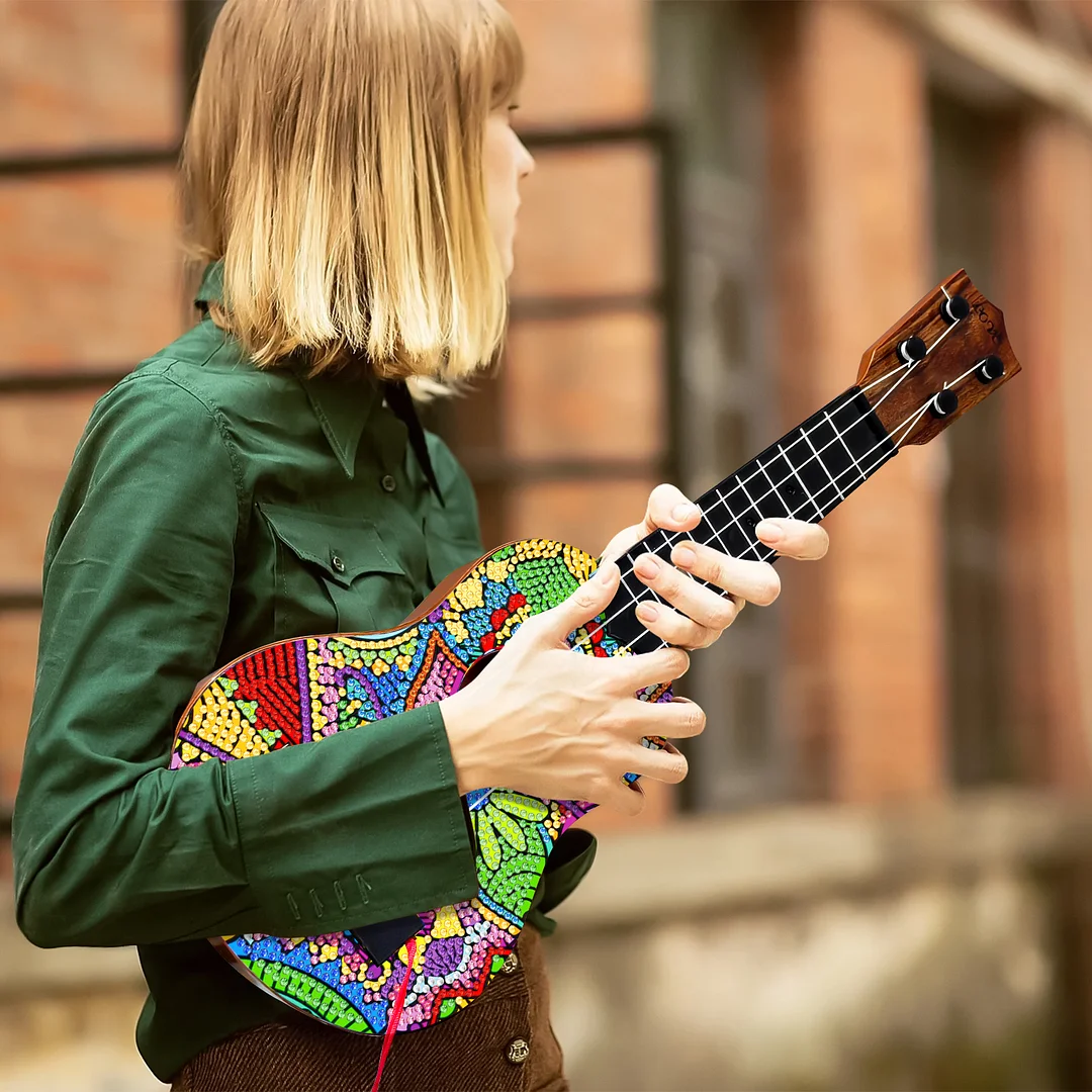 DIY Wooden Guitar Diamond Art Ornament Unique Gifts for Musicians (Flowerbed)