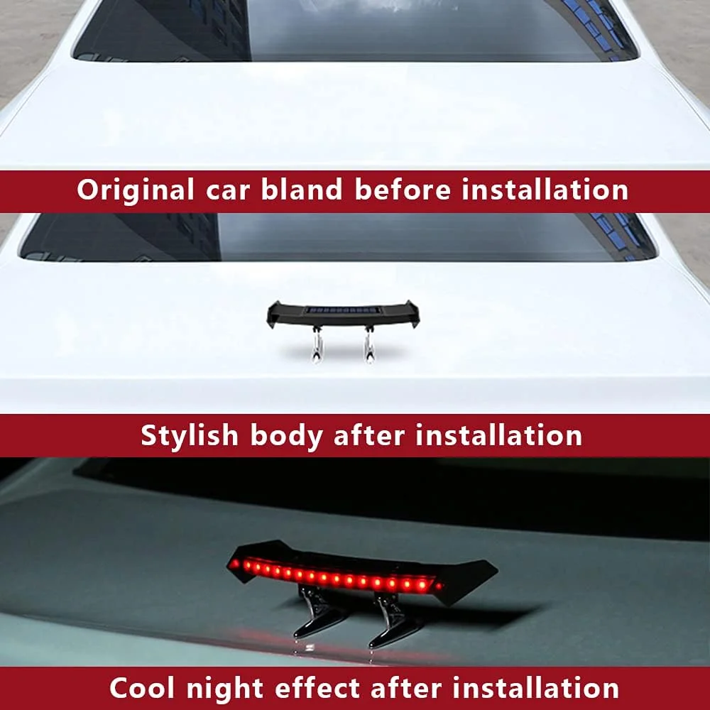 Mini Spoiler Auto Car Tail Decoration Spoiler Wing Carbon Fiber Can be luminous solar charging Punch-free tail light