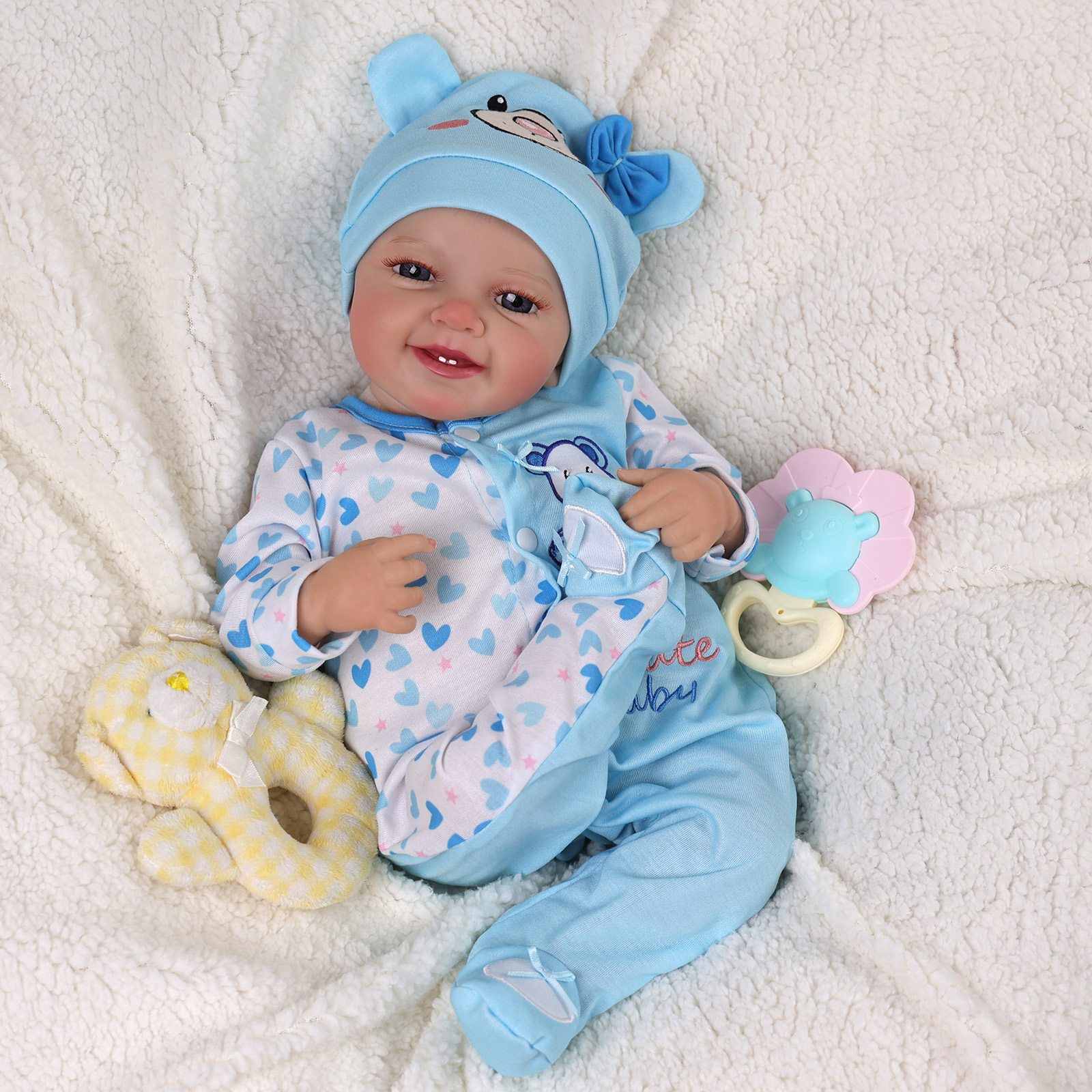 Babeside Smiling Reborn Baby Leen 20'' Little Infant Girl Best Gift for Kids Blue Heart-Cloth Body(No-Function)