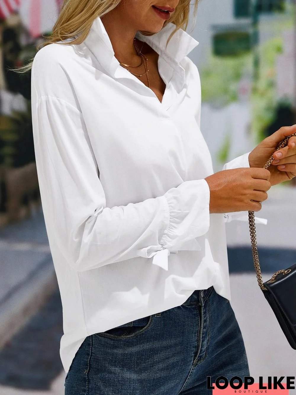 White Daily Casual Basic Tunic Blouse Top
