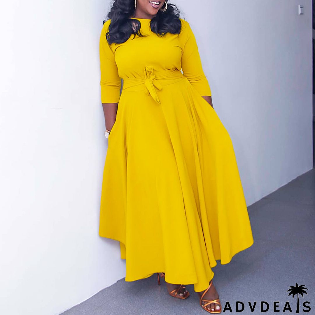 Plus Size Women Casual Basic Solid Color Long Sleeve Maxi Dress