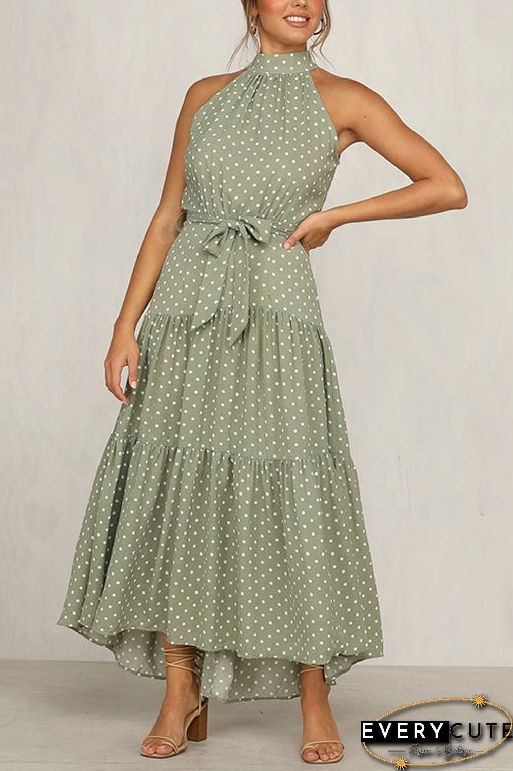 Print Belted Sleevelss Maxi Dress