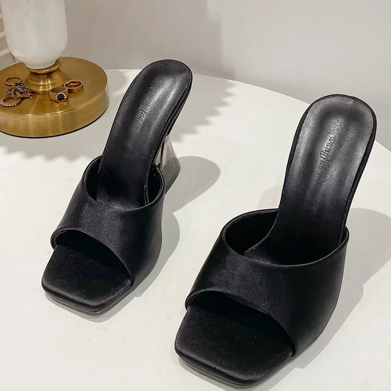 Female Crystal High Heels Slippers 2022 New Peep Toe Casual Slides Flip Flops Shoes Woman Fashion Pumps Ladies Sandals For Woman