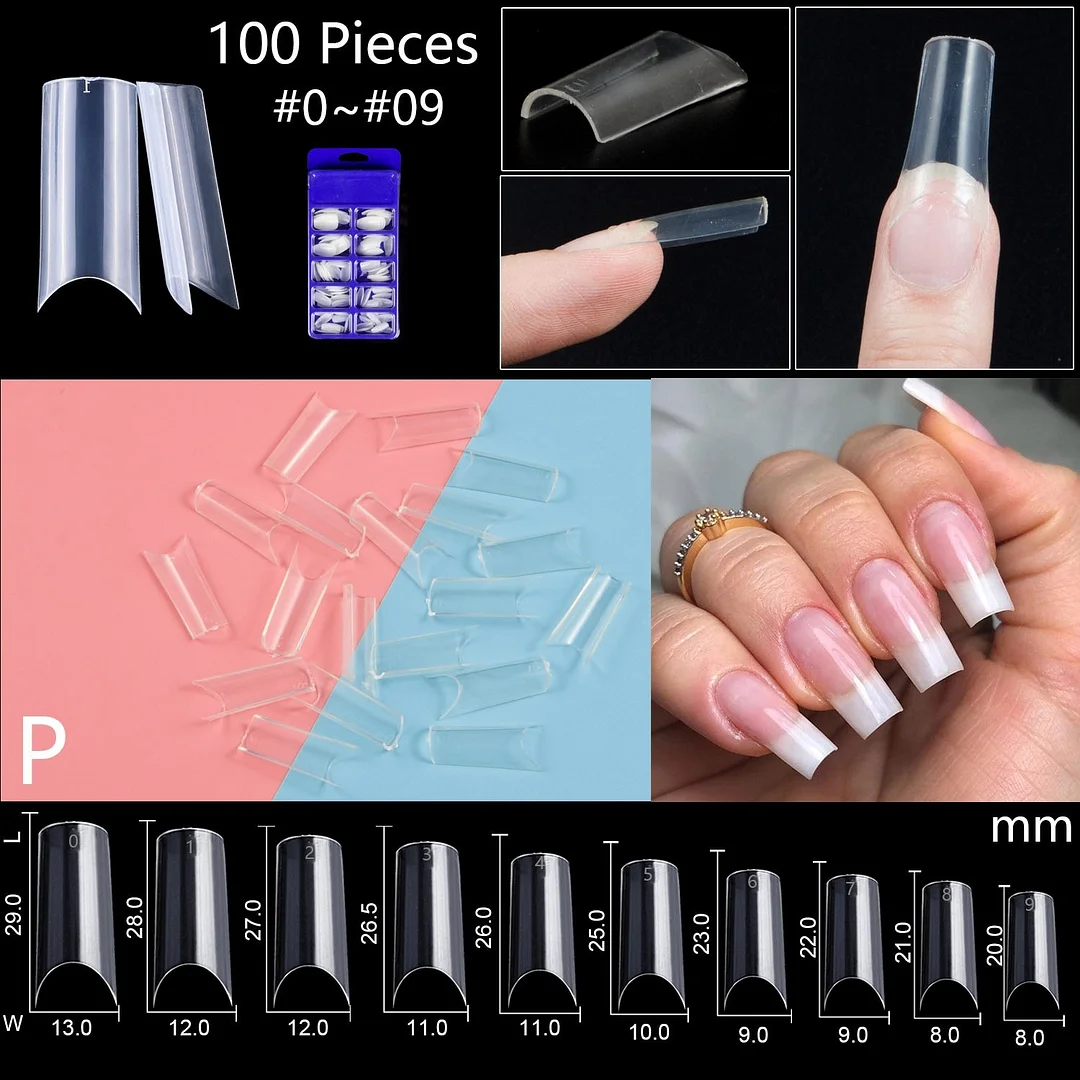100pcs/set 10 Sizes Full Cover False Nail Tips Ballerina Coffin Fake Nails Square Stiletto French Acrylic Press On Nails-Nail Inspo