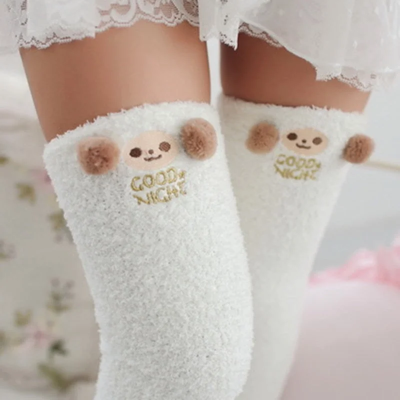 Christmas Gift Japanese Mori Girl Animal Modeling Knee Socks Striped Cute Lovely Kawaii Cozy Long Thigh High Socks Compression Winter Warm Sock