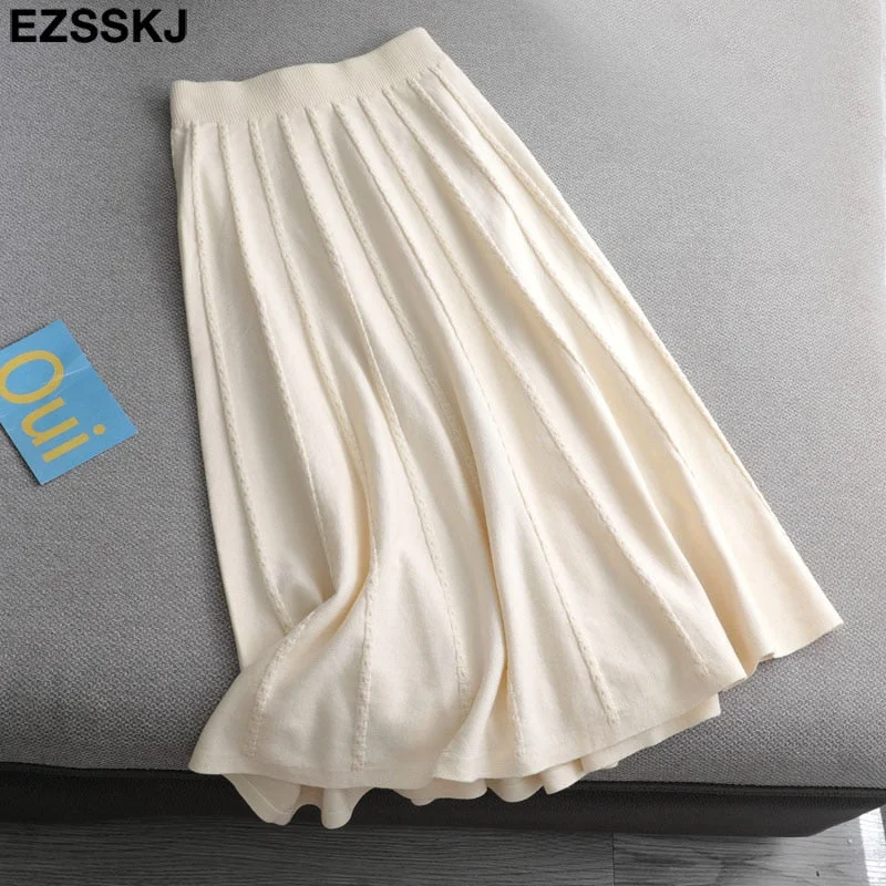 high quality A-line long Thick sweater skirt female autumn winter 2021 new warm mid-length knit skirt women