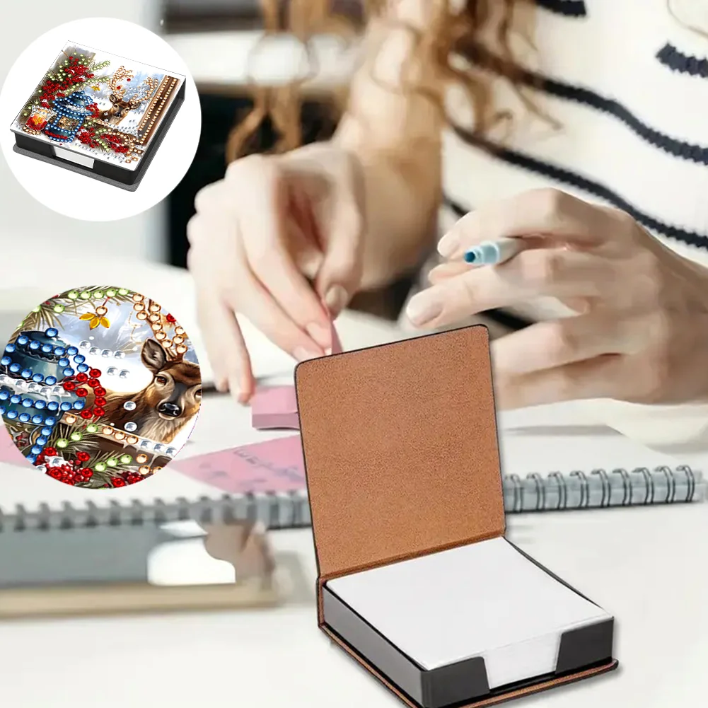 5D DIY PU Elk Diamond Painting Notecard Box Gem Art Sticky Note Holder