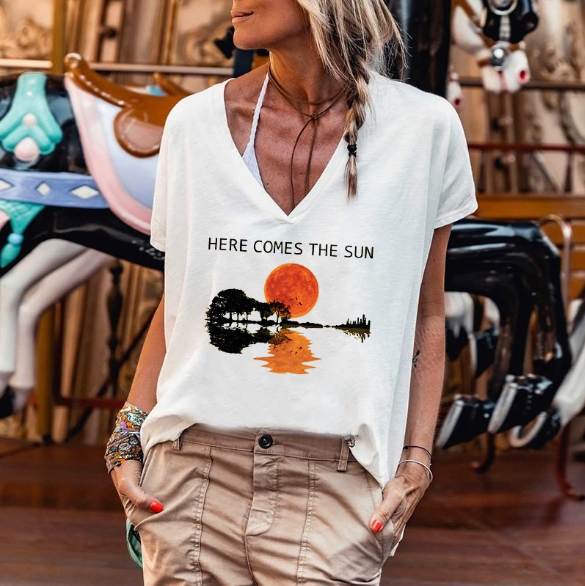 Here Comes The Sun, Surprising Guitar Shadow Print, Women T-shirt