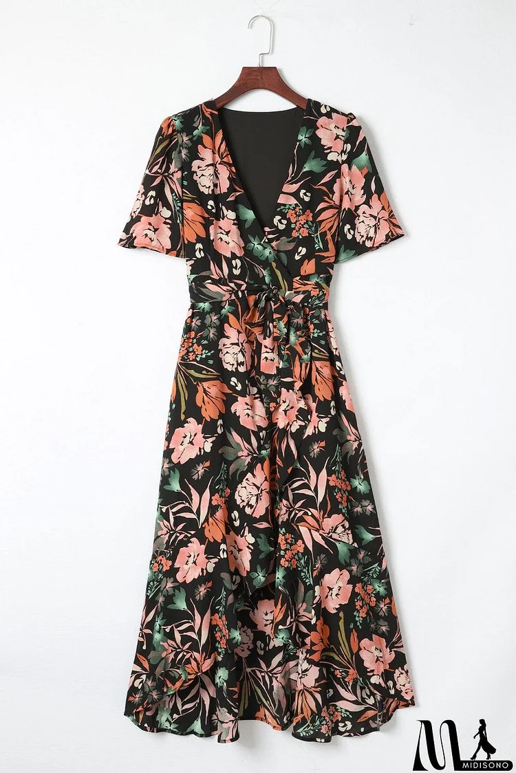 Floral Surplice Neck Dress