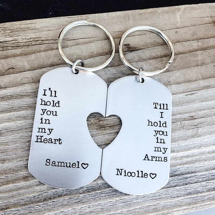 Hold You in My Heart Keychain Set Personalized Names Couple Keychain Gift