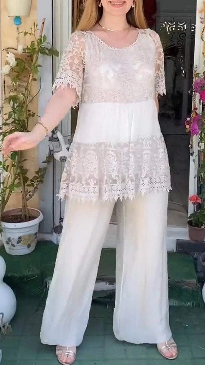 Casual Round Neck Hollow Two Piece Suit