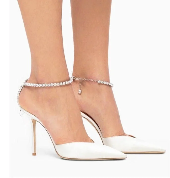  Star style Luxury Rhinestones Chains Women Pumps Elegant High heels Summer Ankle Strap Party shoes Fashion Wedding Prom Shoes