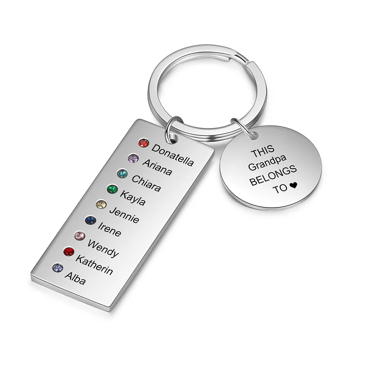Personalized Birthstones Keychain Engraved 9 Names Keychain Gifts For Her