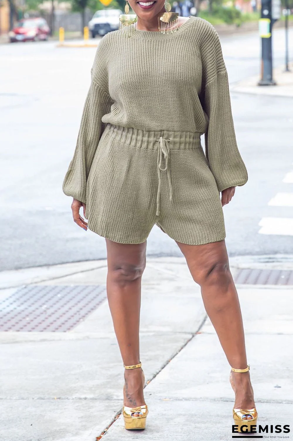 Khaki Casual Solid Patchwork O Neck Straight Jumpsuits | EGEMISS