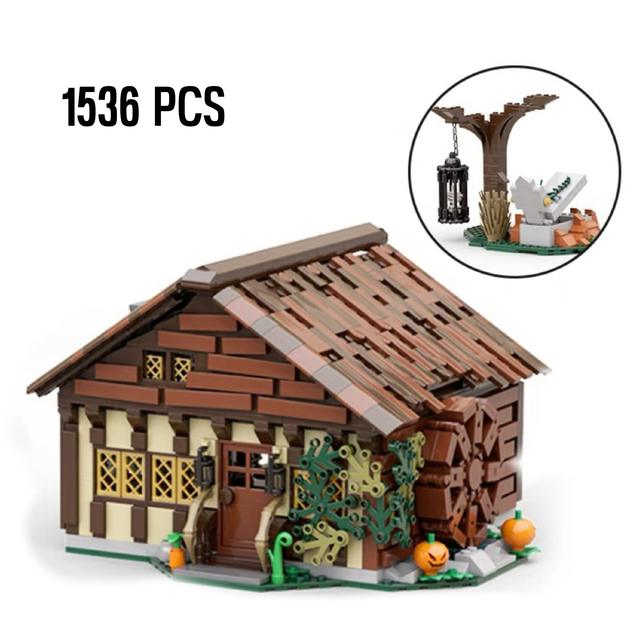 BuildMOC Halloween witch is also crazy cabin tree house castle difficult assembly building block toy model 1536pcs