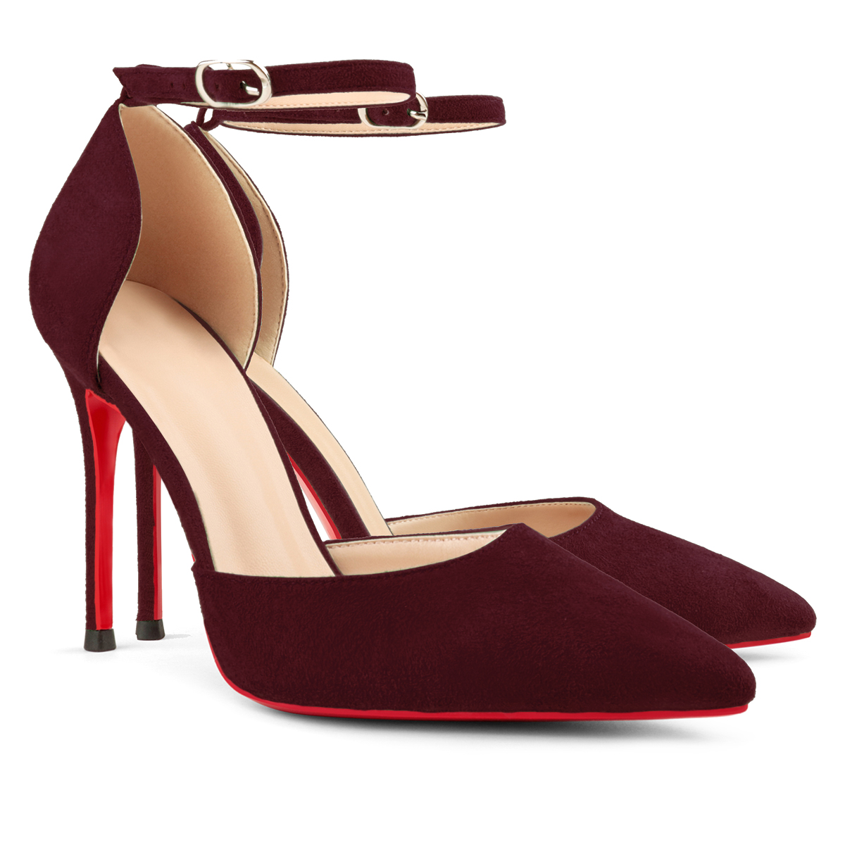 100mm Women&rsquo;s High Heels Ankle Strap Pointed Toe Suede Pumps Wedding Party  Sandals-vocosishoes