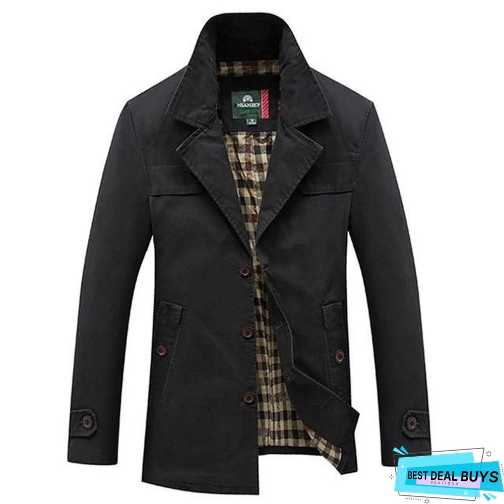 Men's Business Casual Long Cotton Trench Coat Jacket Men Winter Brand Classic Iconic Trench Breasted Overcoat