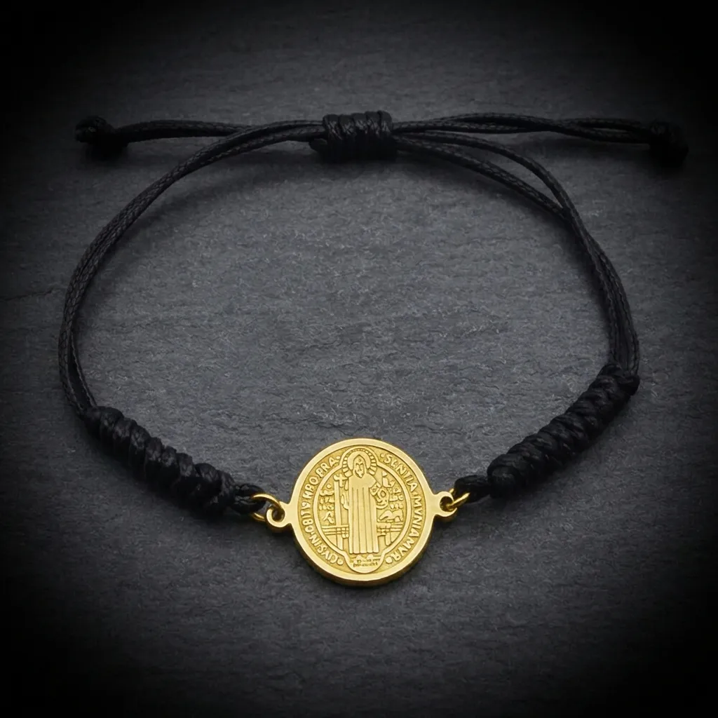 The Saint Benedict Woven Guardian Bracelet Midnight Black / Gold Tone (Style 672)
