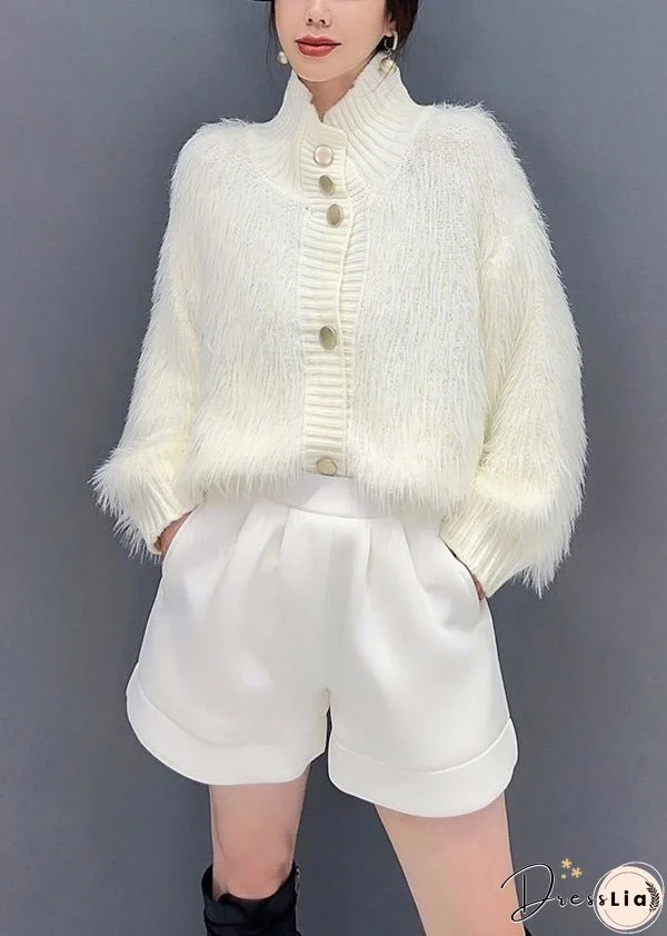 French Rose Stand Collar Button Mink Hair Knitted Coats Fall