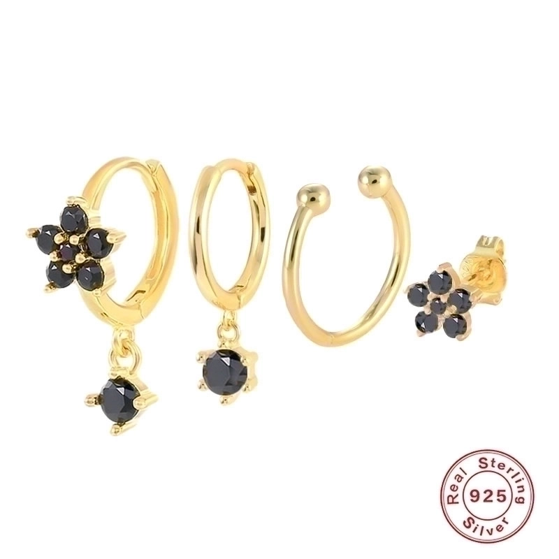 1 Set 925 Sterling Silver Gem Geometric Earrings Ear Studs