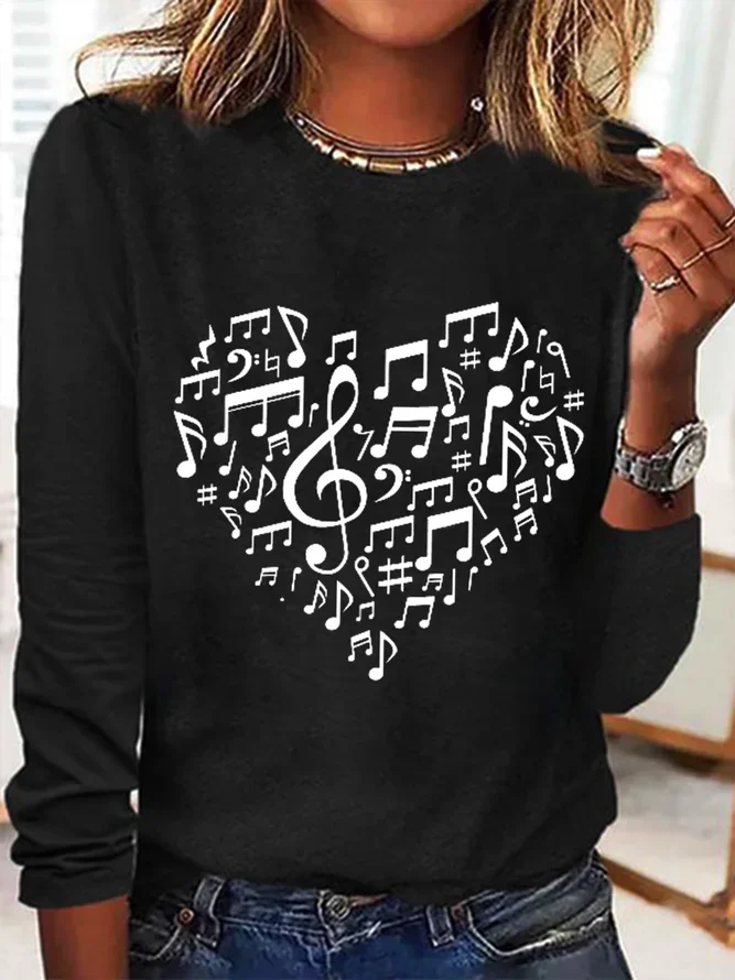 Women's Casual Heart Music Simple  T-shirt