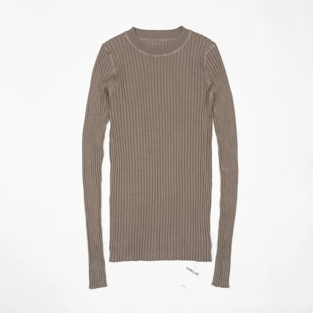 Women Sweater Pullover Basic Ribbed Sweaters Cotton Tops Knitted Solid Crew Neck With Thumb Hole